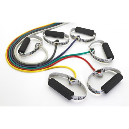 Tubing Thera Band 1,4 metra ze sztywnymi, gąbkowymi uchwytami – niebieski (opór extra mocny)
