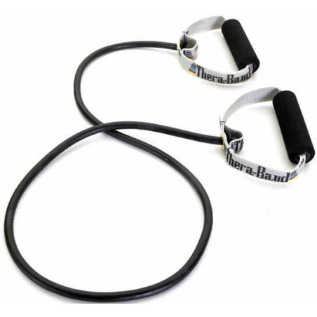 Tubing Thera Band 1,4 metra ze sztywnymi, gąbkowymi uchwytami – czarny (opór specjalnie mocny)