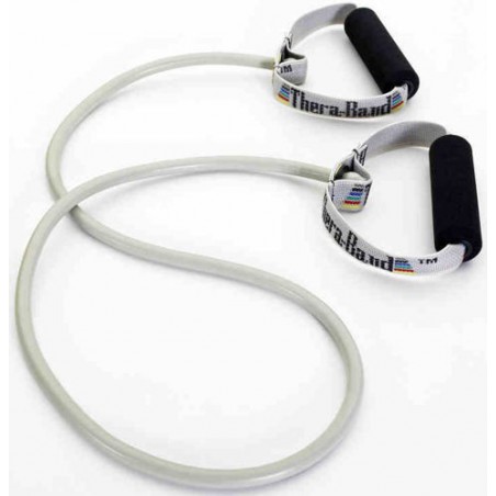 Tubing Thera Band 1,4 metra ze sztywnymi, gąbkowymi uchwytami – srebrny (opór super mocny)
